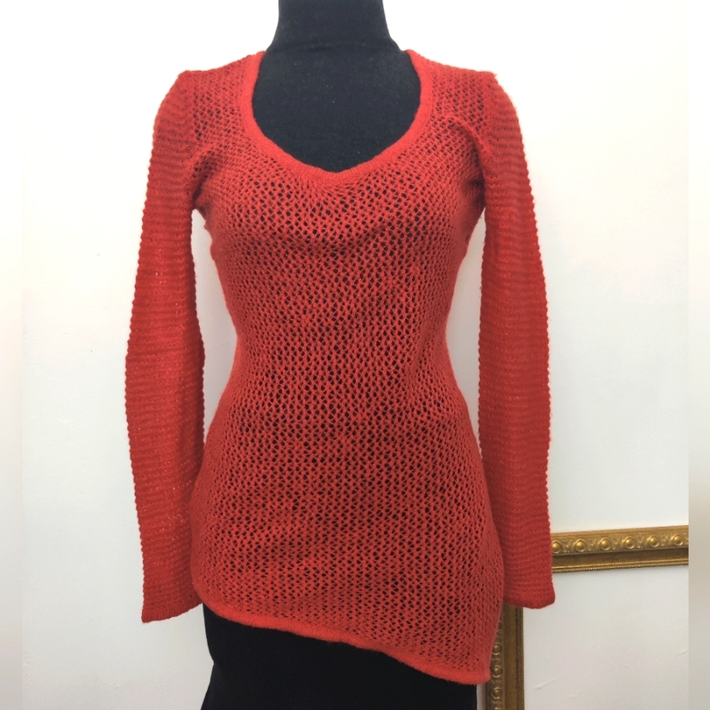 BAR III Women's Asymmetrical Orange Knit Shirt Size S